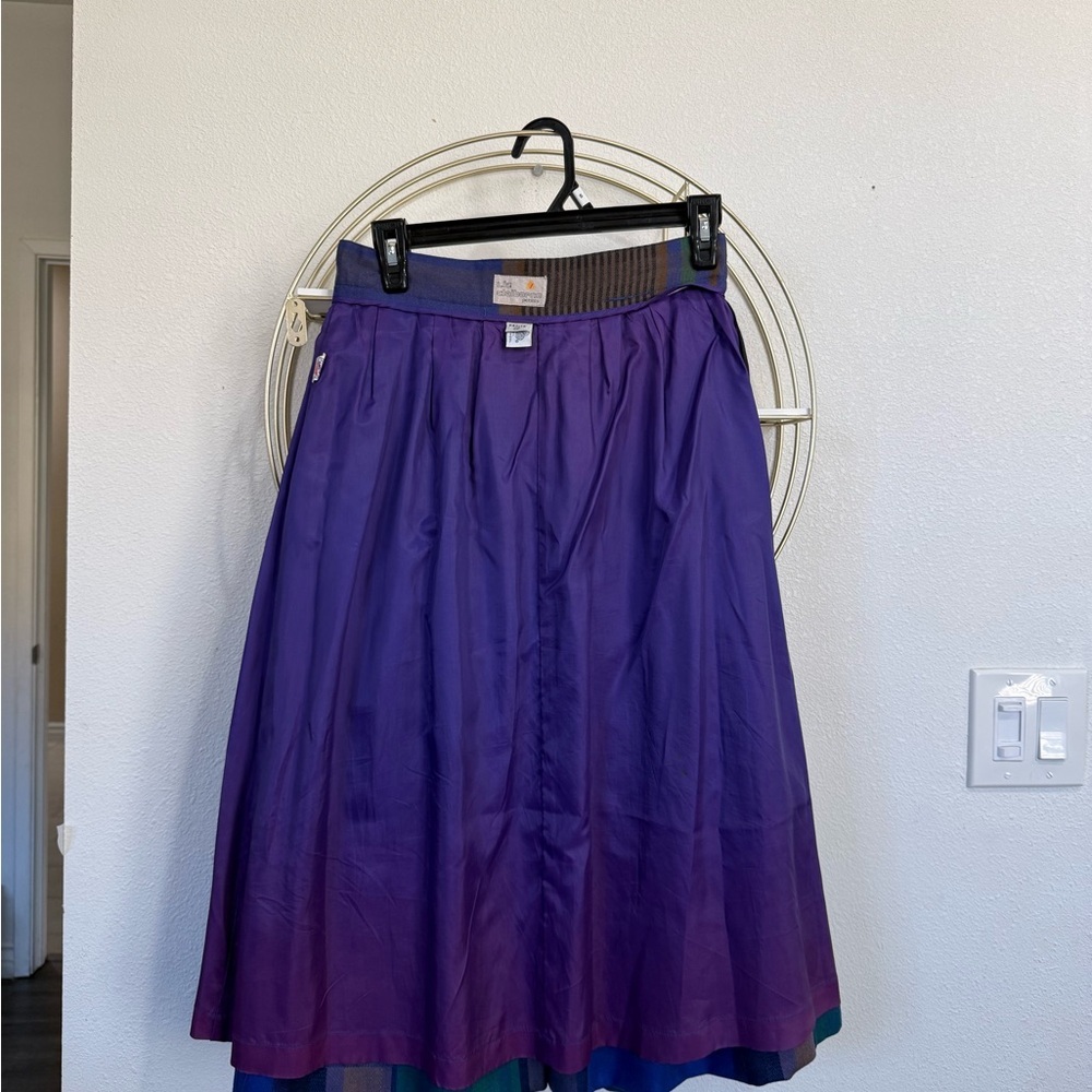 Vintage 100% Wool Plaid Midi Skirt Blue Green Tartan Pleated Size 10P - Picture 7 of 9